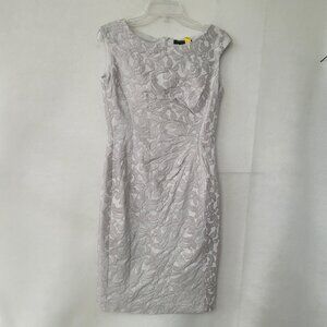 Lauren Ralph Lauren Dress Womens 4 Silver Grey‎ Short Sleeve Sheath Lined Ruched